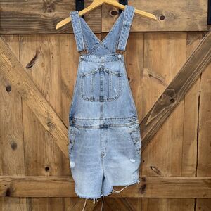 OLD NAVY Denim OVERALLS Shortalls  Casual Distressed Light Wash Women's Sz S